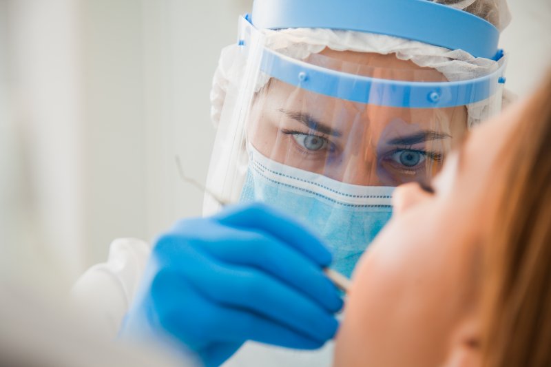 Dentist wearing PPE during procedure